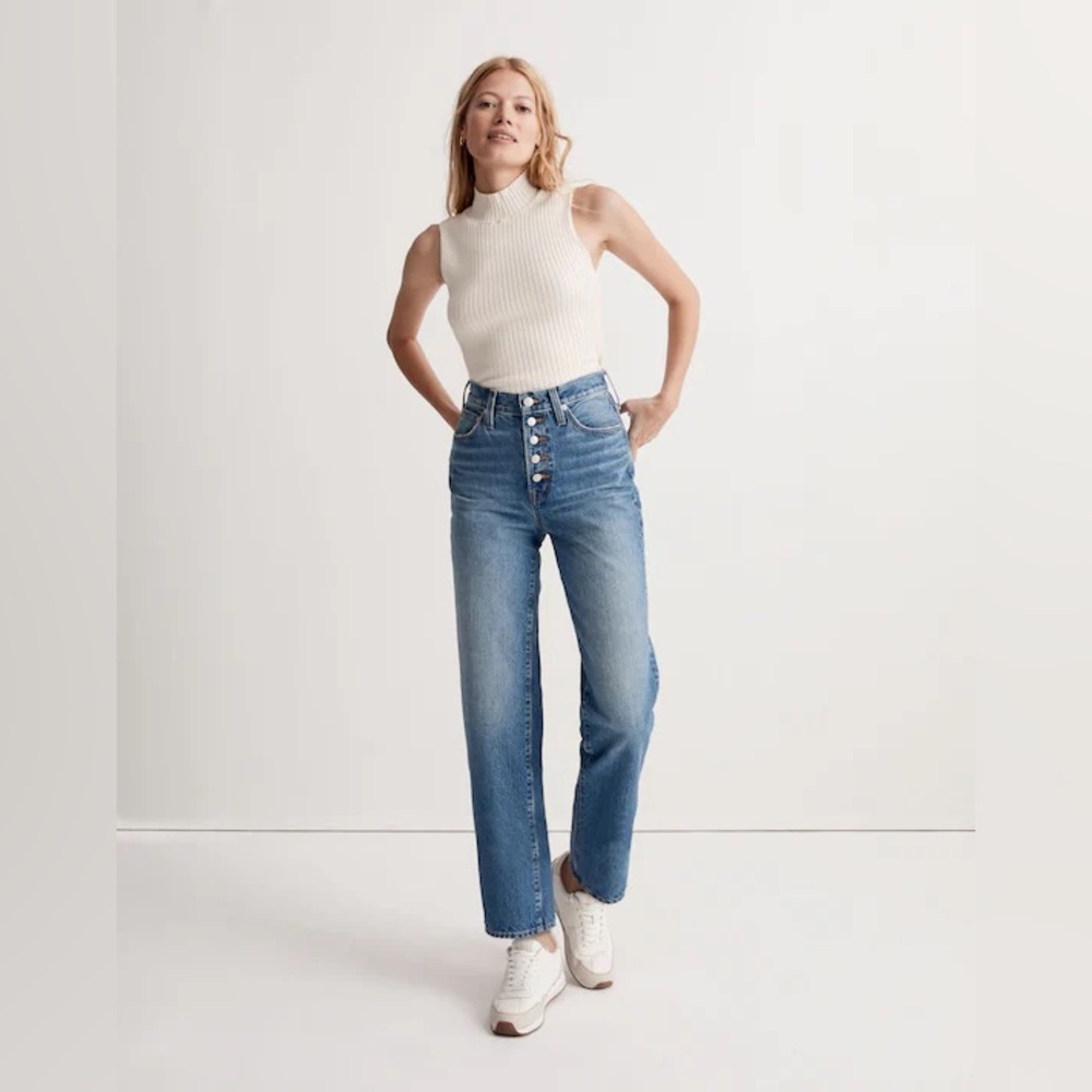Madewell The Perfect Vintage Straight Jean in Becker Wash: Button-Front 29